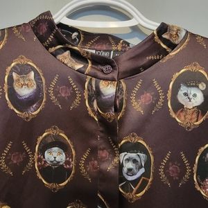 Unique animal portrait funny button-up silky short sleeve shirt